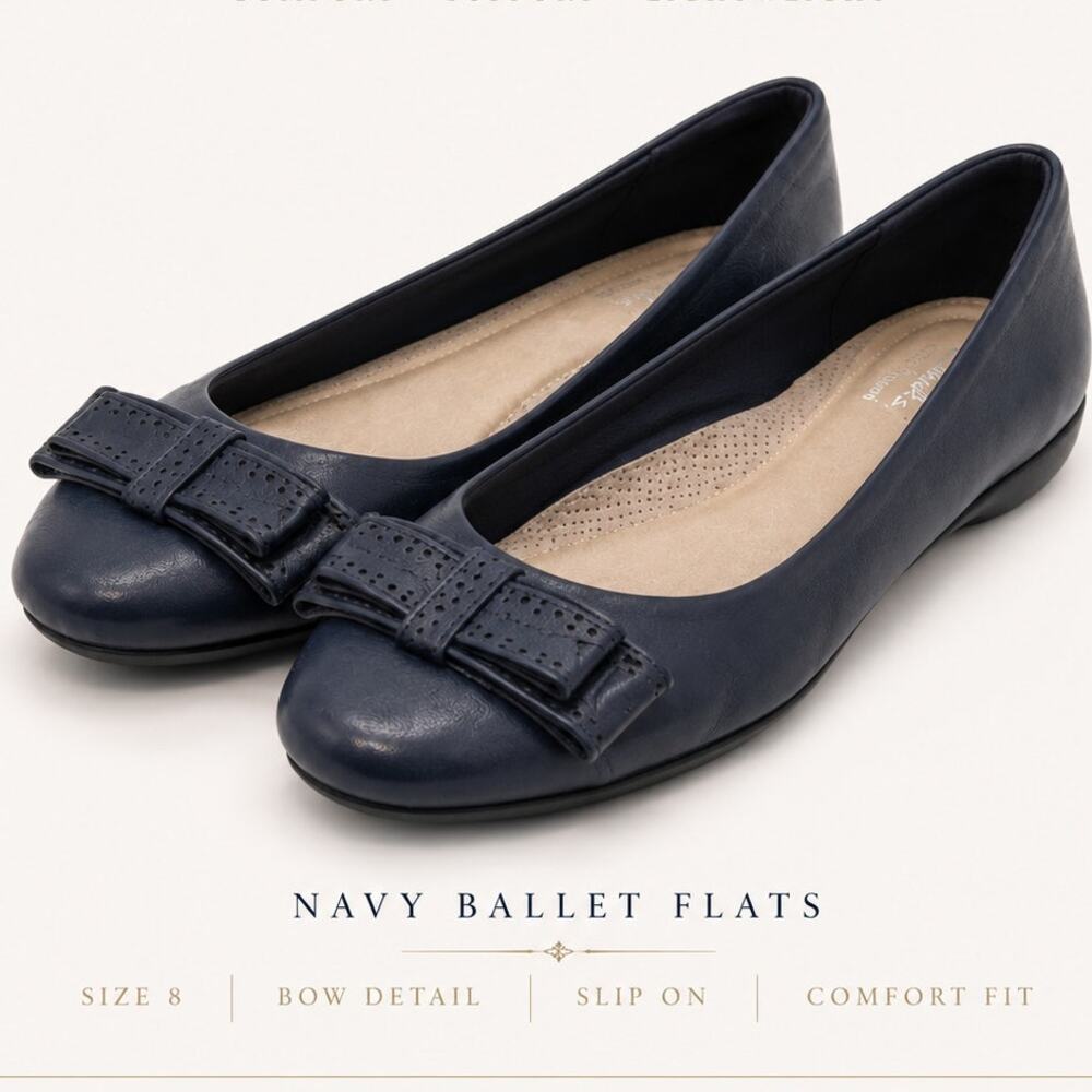 Easy Spirit Anti Gravity Size 8 Navy Ballet Flats Bow Comfort Slip On Shoes